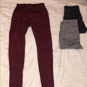 high waisted, reddish, purple, workout leggings